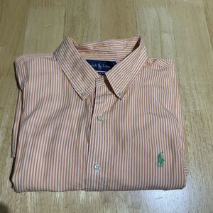 Polo Ralph Lauren Shirt Mens XXL Orange Striped Button Down Long‎ Sleeve Cotton